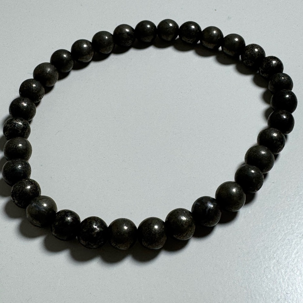 Black Pyrite Beaded Bracelet‎ Elastic Band